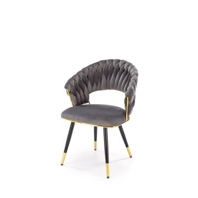 Scaun sufragerie, design elegant, Halmar K551, tapiterie din catifea, cadru auriu stralucitor, maxim 120 kg, gri