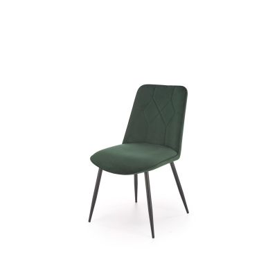 Scaun tapitat de living, spatar cu model, stil clasic, cadru metal, catifea verde, 50x62x84 cm
