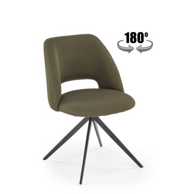 Scaun tapitat pentru living, stil scandinav, pivotant la 180 de grade, cadru din metal, stofa, verde