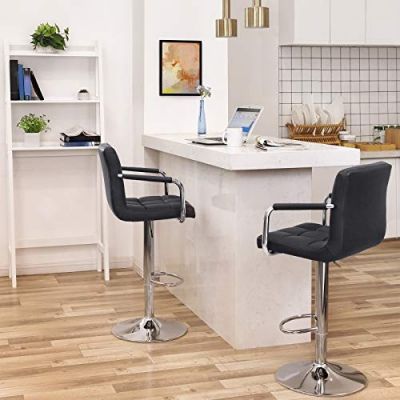 Set 2 scaune de bar Model Dangelo, Negru, 38x44.5x115 cm