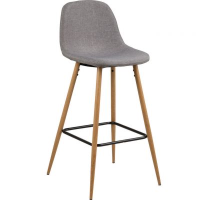 Taburet De Bar din lemn, metal, textil, gri deschis